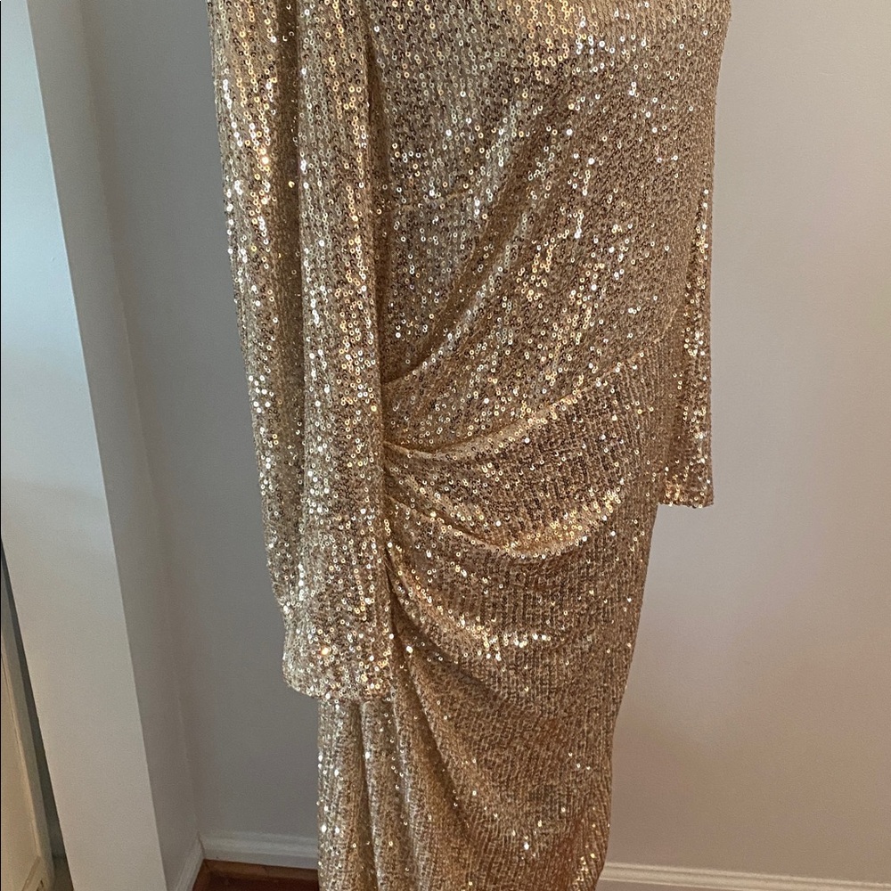 Nanette Lepore size 12 gold sequin midi dress excellent condition - Picture 4 of 9